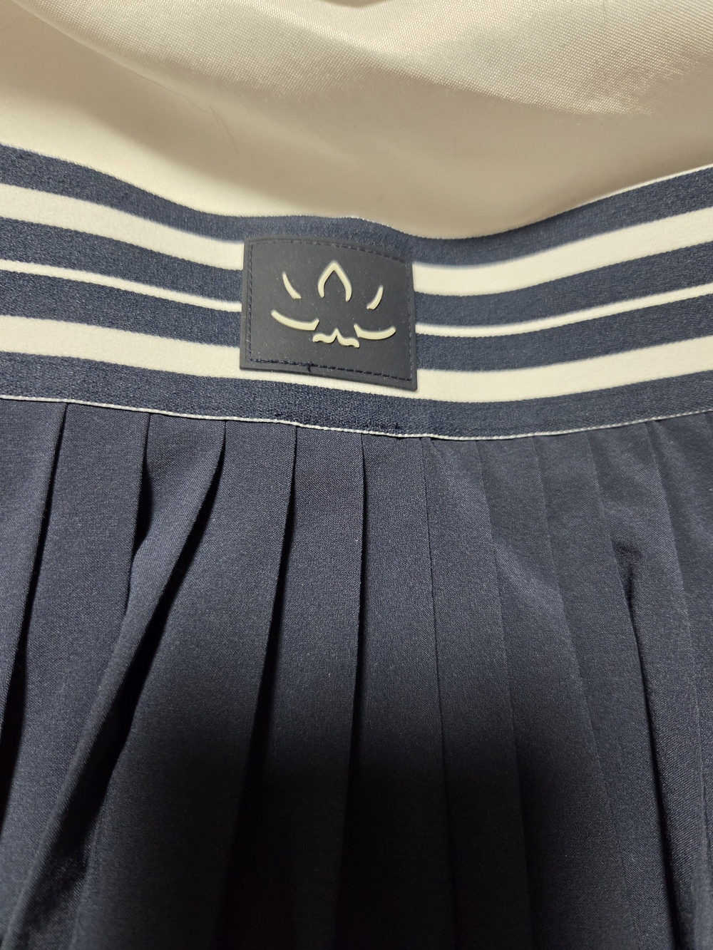 Beyond Yoga Navy and White Striped Waist Pleated Skirt